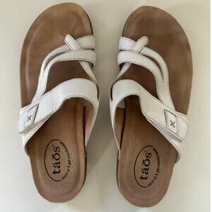Taos Perfect Sandals White Leather Size 8 Slide Hook Loop Adjustable Comfort
